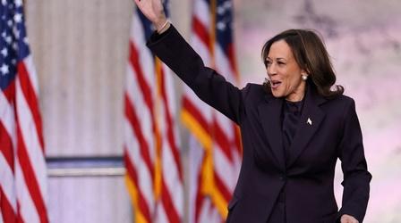 Video thumbnail: PBS News Hour Harris urges supporters to 'never give up the fight'