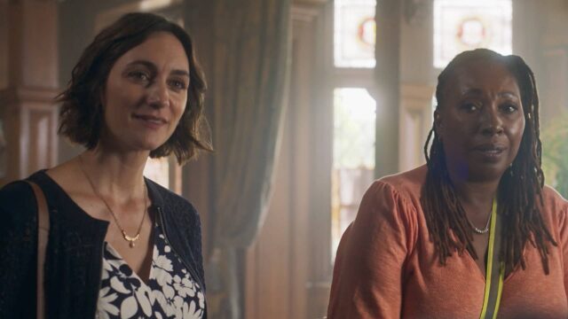 Cara Horgan as Becks and Jo Martin as Suzie in The Marlow Murder Club Episode 2